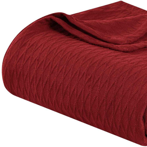 King Burgundy Cotton Plain Weave Geometric Blanket