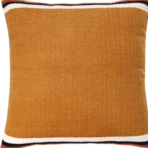 20" Orange White And Black Striped Cotton Throw Pillow Cover