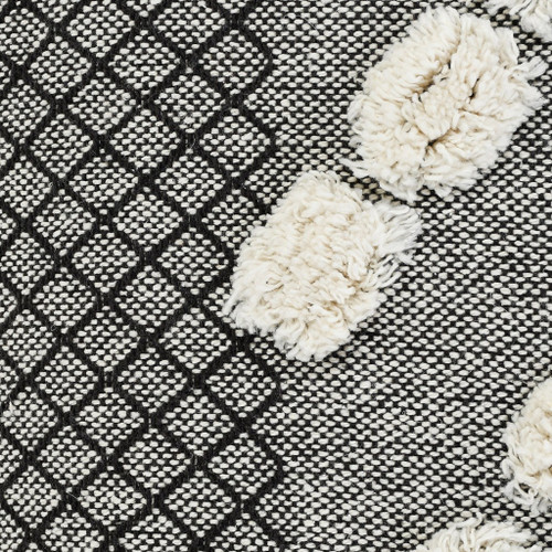 20" Gray And White Geometric Cotton Throw Pillow Cover with Tassels Tufts And Texture