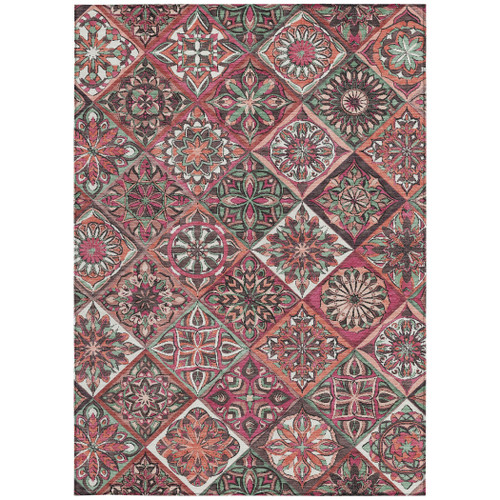 9' X 12' Blush And Green Patchwork Washable Indoor Outdoor Area Rug