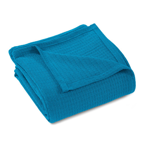 Queen Azure Cotton Waffle Weave Blanket