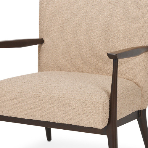29" Beige and Dark Brown Boucle and Solid Wood Wingback Chair