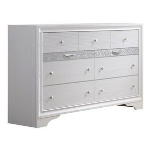 58" White Solid Wood Seven Drawer Triple Dresser