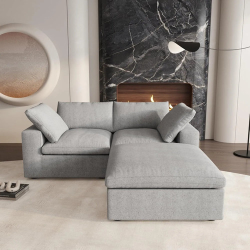 80" Light Gray Linen Blend Modular Loveseat With Storage Ottoman