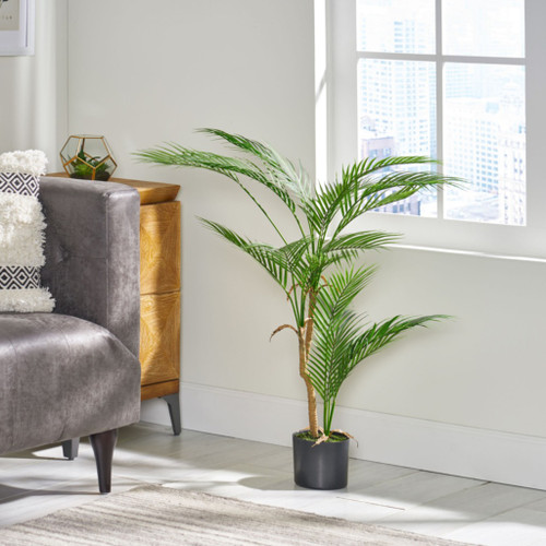31" Green Artificial Palm In Cylindrical Black Pot
