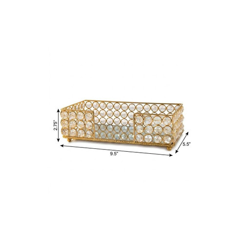 10" Gold Iron And Crystal Flat Napkin Holder