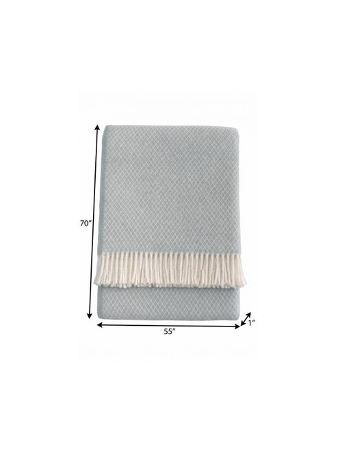 55" X 70" Sky Blue And White Cotton Blend Geometric Plush Throw Blanket with Fringe
