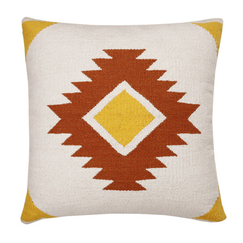 20" White Yellow And Red Striped Cotton Throw Pillow Cover