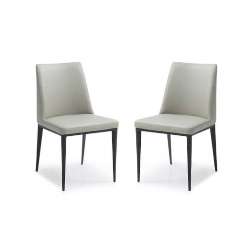 Set of Two Gray and Black Upholstered Faux Leather Dining Side Chairs