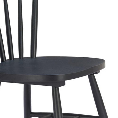 Set of Two Black Solid Wood Slat Back Dining Side Chairs