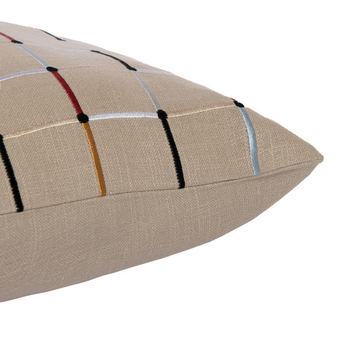 24" Beige And White Check Cotton Blend Throw Pillow Cover