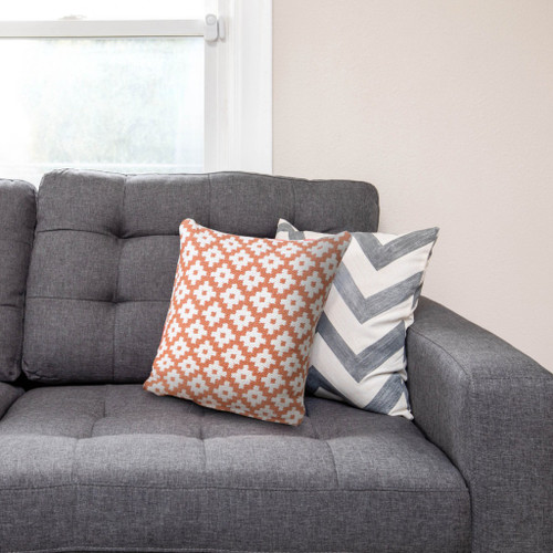 Set of Two 20" Orange And White Geometric Cotton Blend Throw Pillows