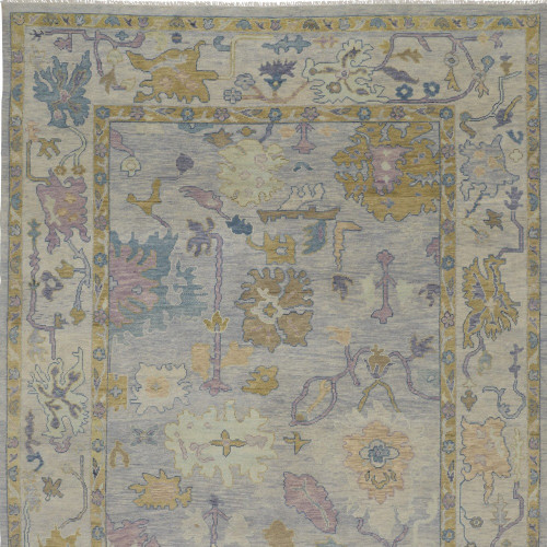 6' X 9' Purple Gray and Gold Wool Oriental Hand Knotted Area Rug With Fringe