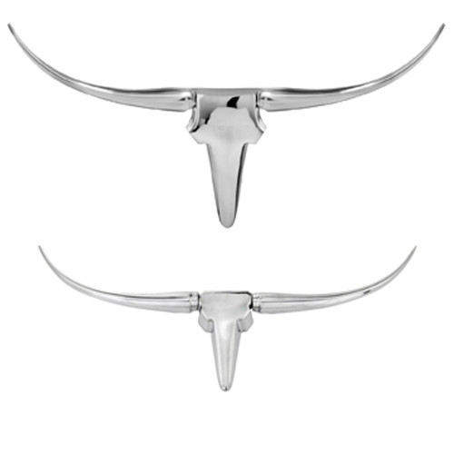 47" Silver Buffed Aluminum Long Horn Wall Sculpture