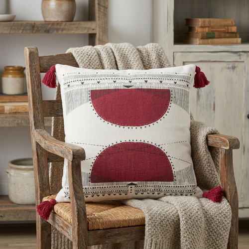 20" White And Black Geometric Cotton Throw Pillow Cover with Tassels