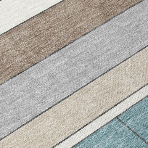 8' X 10' Teal Blue And Beige Geometric Washable Indoor Outdoor Area Rug