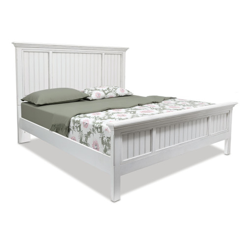 White Wood Lighted Queen Bed Frame