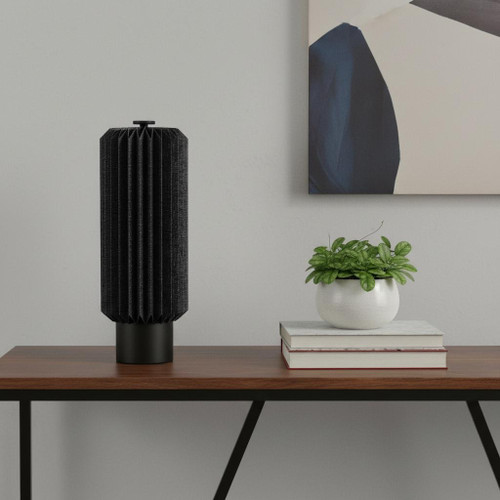 16" Black Geometric Table Lamp With Cylinder Shade