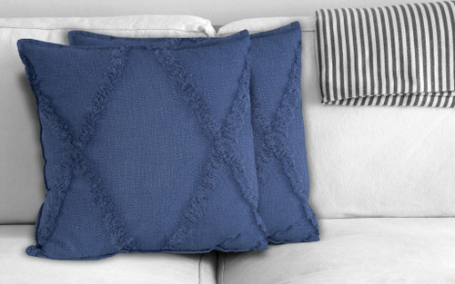 Set of Two 18" Denim Blue Diamond Cotton Throw Pillow Covers