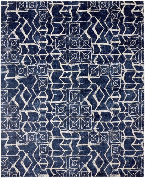 10' X 13' Blue and Ivory Geometric Power Loom Area Rug