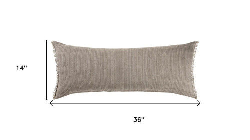 14" X 36" Beige And Gray Lumbar Linen Blend Throw Pillow Cover