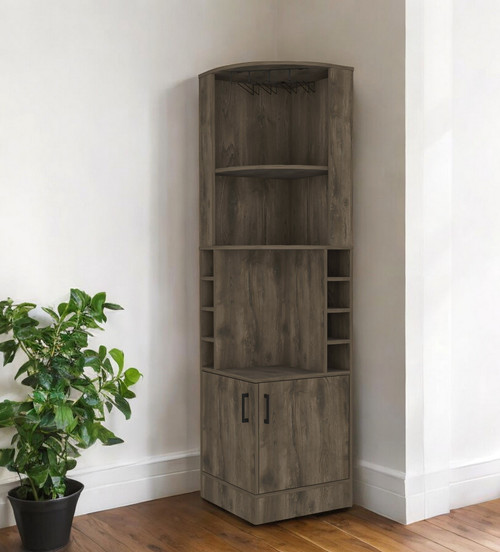 18" Dark Brown Wood Corner Bar Cabinet With Two Doors