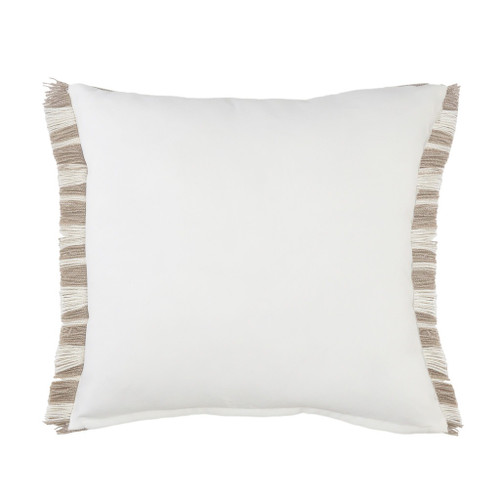 24" Beige And White Striped Throw Pillow Cover with Fringe
