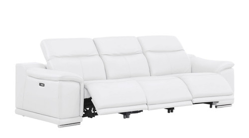 107" White Top Grain Leather Reclining USB Sofa