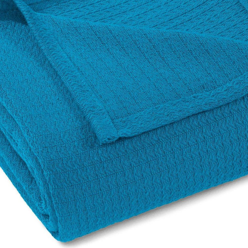 King Azure Cotton Waffle Weave Blanket