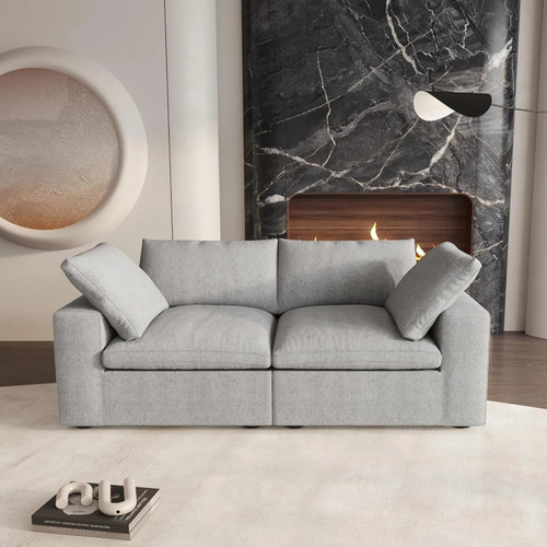 80" Light Gray Linen Blend Modular Loveseat