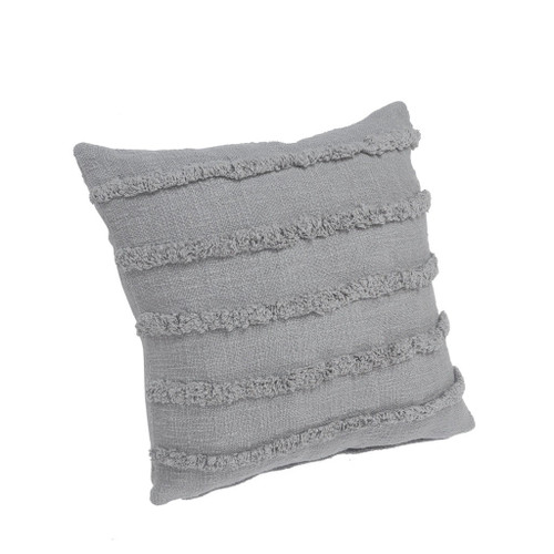 Set of Two 20" Gray Striped Cotton Throw Pillow Covers with Tufts