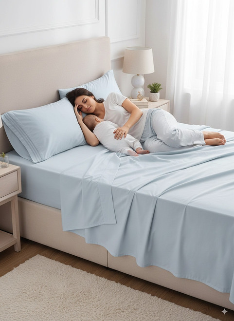 Set of Two Light Blue Cotton Queen Pillowcases