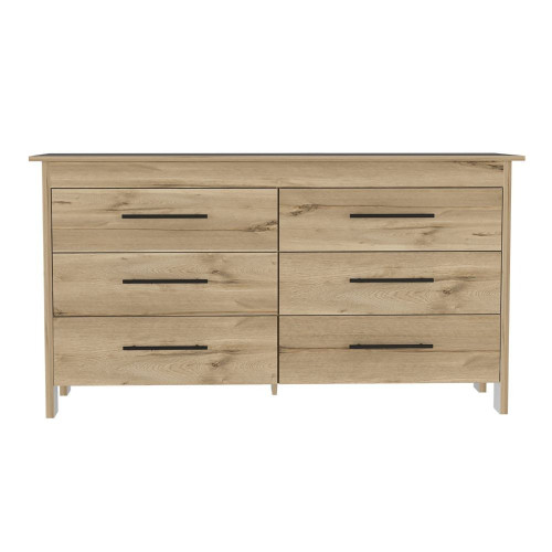 59" Natural And Black Wood Six Drawer Double Dresser