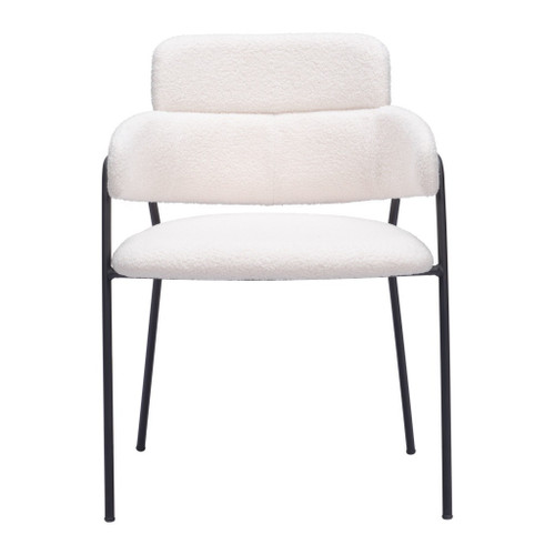 Set of Two Cream and Black Faux Fur Dining Arm Chairs