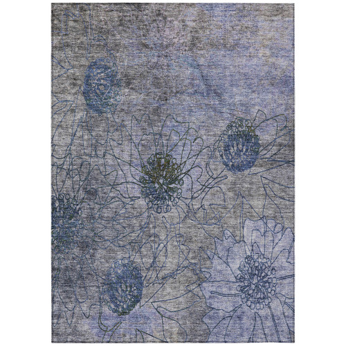 8' X 10' Gray And Lavender Floral Washable Indoor Outdoor Area Rug