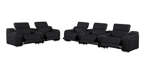 Two Piece Black Leather Five Person Seating Set