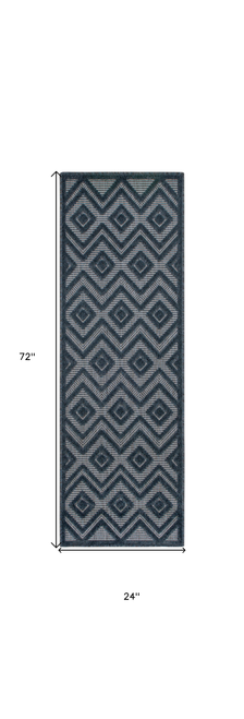 6' Navy Blue And Ivory Geometric Indoor Outdoor Area Rug