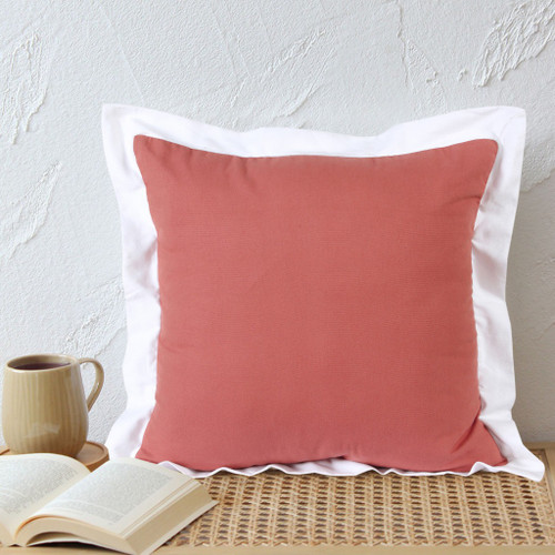 20" Coral And White Color Block Cotton Throw Pillow Cover