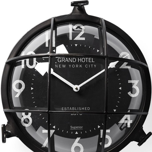 15" Black Metal Analog Round Wall Clock