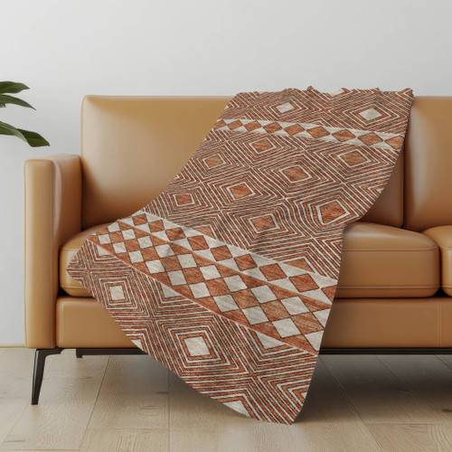 50" X 70" Rust And Ivory Geometric Microfiber Plush Throw Blanket