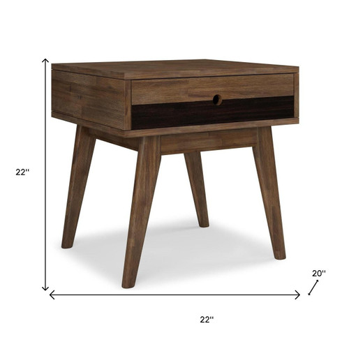 22" Varnished Brown Solid Wood End Table With Drawer