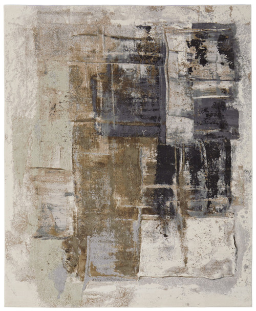 12' X 15' Gray Black and Brown Abstract Power Loom Area Rug