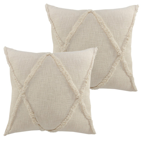 Set of Two 20" Beige And Natural Diamond Cotton Throw Pillows with Tufts