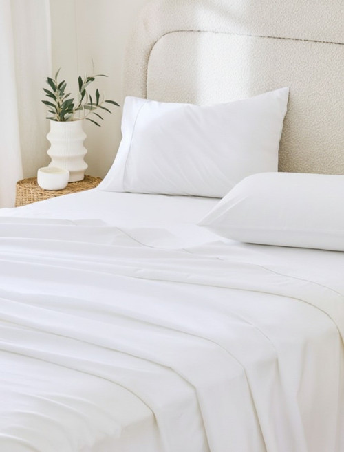Four Piece White Cotton King Sheet Set