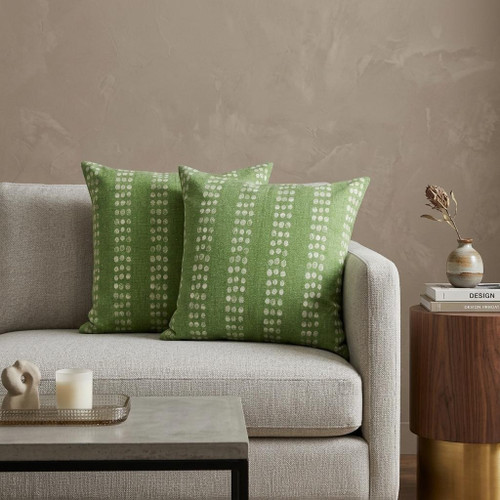 Set of Two 20" Green And White Polka Dot Cotton Throw Pillows