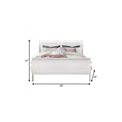 White Wood Lighted Full Bed Frame