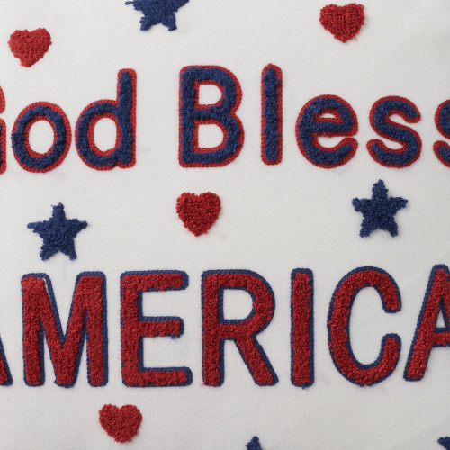 18" White Independence Day Text Throw Pillow with Embroidery