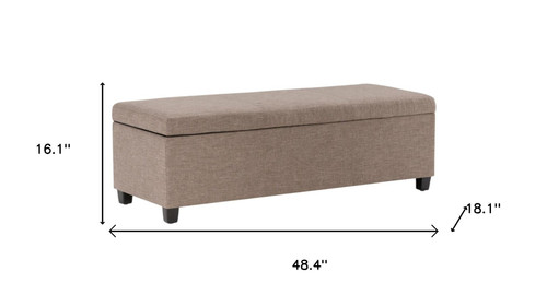 48" Fawn and Dark Brown Faux Linen and Solid Wood Upholstered Storage Bench With Flip Top