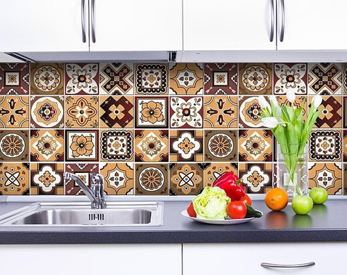 4" X 4" Shades Of Brown Mosaic Peel And Stick Removable Tiles
