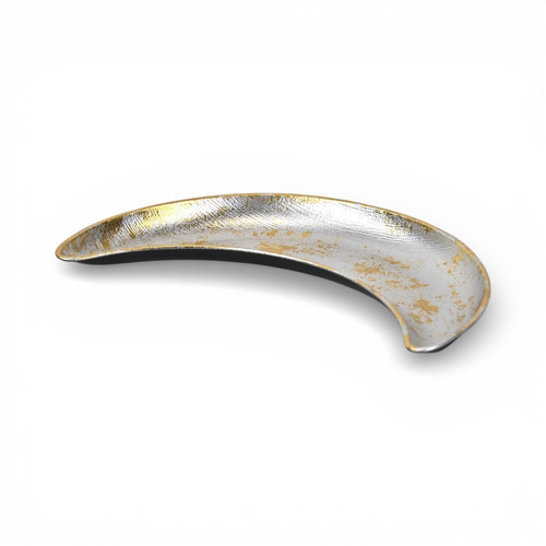 10" Silver And Gold Metal Handmade Crescent Trinket Tray